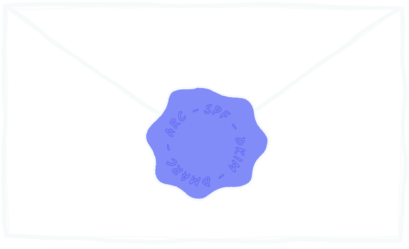 A sealed envelope closed with a wax seal stamped SPF, DKIM, DMARC and ARC